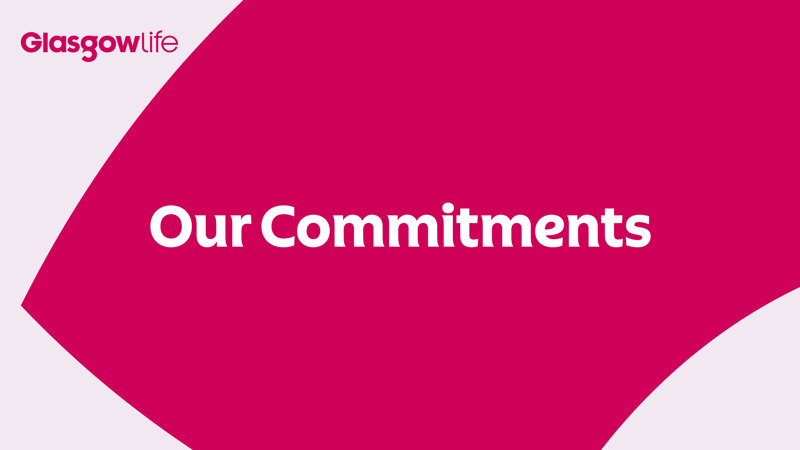 White text on a Rubine Red colour that reads Our Commitments